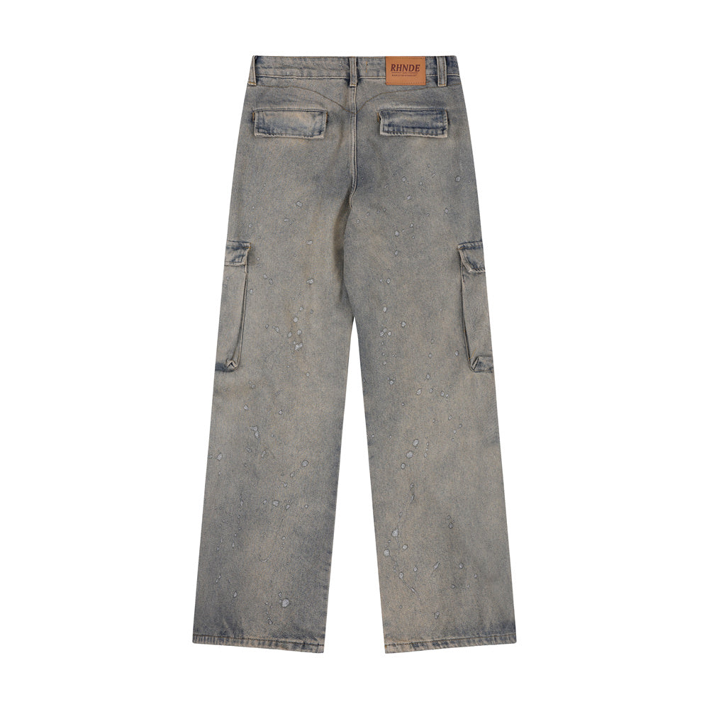 Washed Splash Denim Wide-Leg Cargo Pants PinkLimes Trending Streetwear