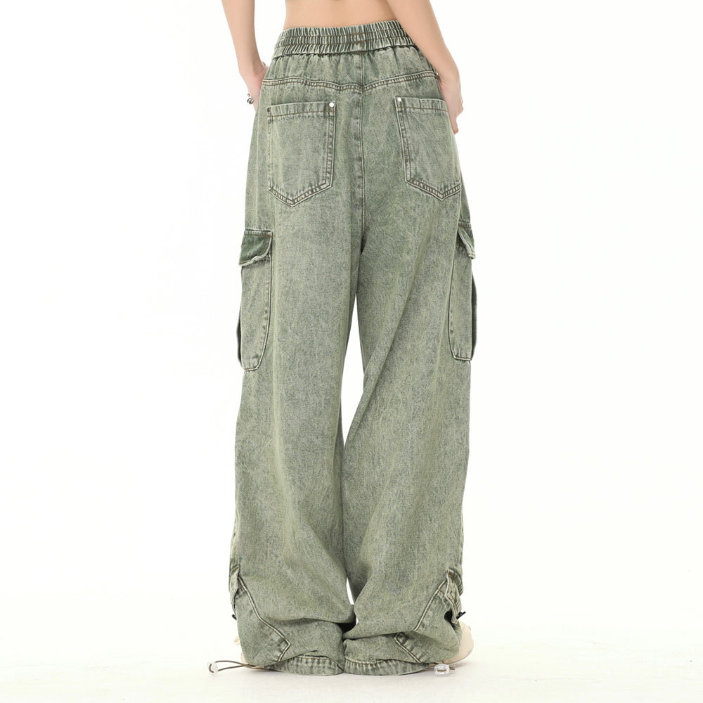 Multi-Pocket Washed Wide-Leg Cargo Pants PinkLimes Trending Streetwear