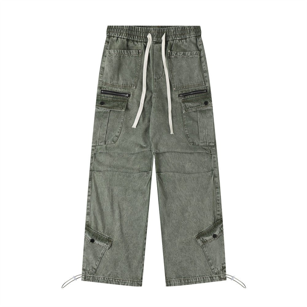 Multi-Pocket Washed Wide-Leg Cargo Pants PinkLimes Trending Streetwear