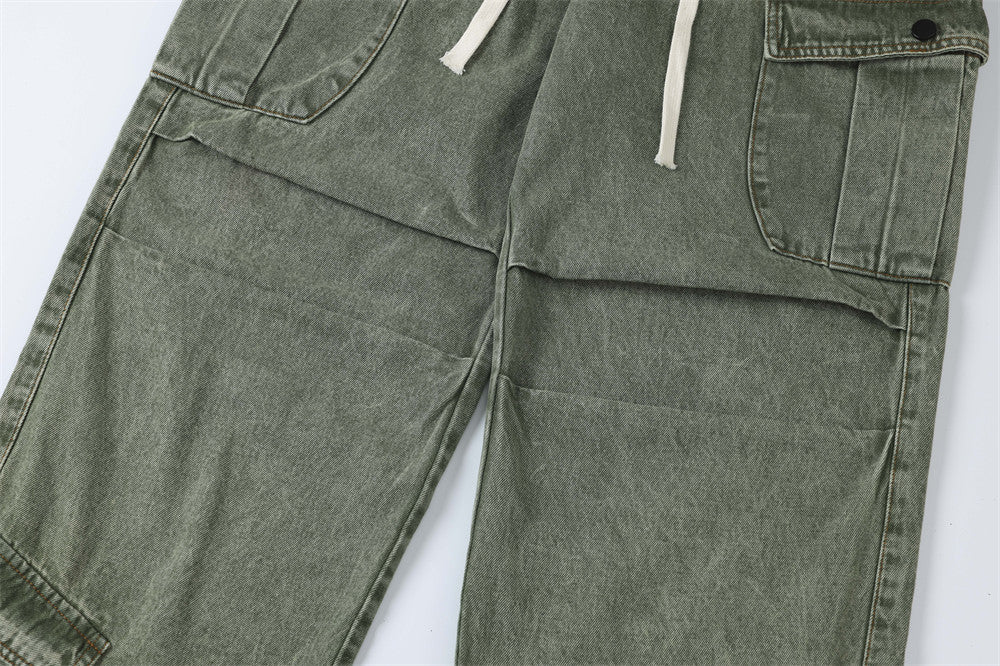 Multi-Pocket Washed Wide-Leg Cargo Pants PinkLimes Trending Streetwear