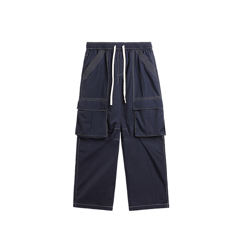 Rainproof Ming Line Wide Leg Cargo Pants Navy Blue PinkLimes Trending Streetwear