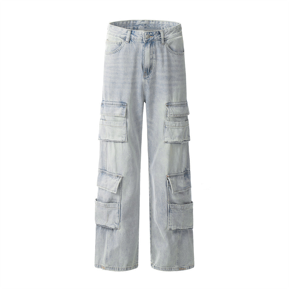 Light Wash Denim Cargo Pants Blue PinkLimes Trending Streetwear