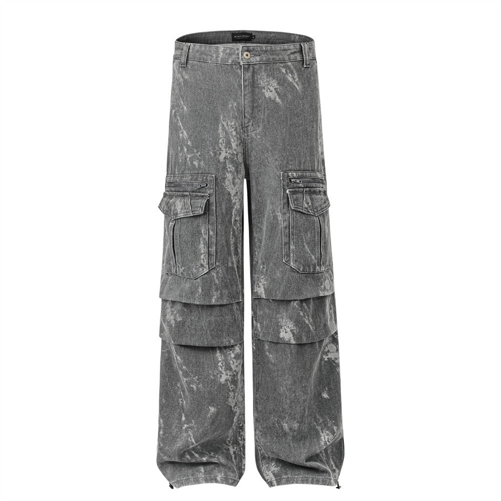 Tie-Dye Contrast Cargo Pants Gray PinkLimes Trending Streetwear