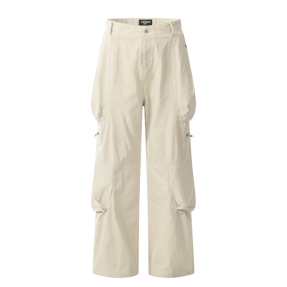 Loose Pleated Cargo Pants Beige PinkLimes Trending Streetwear