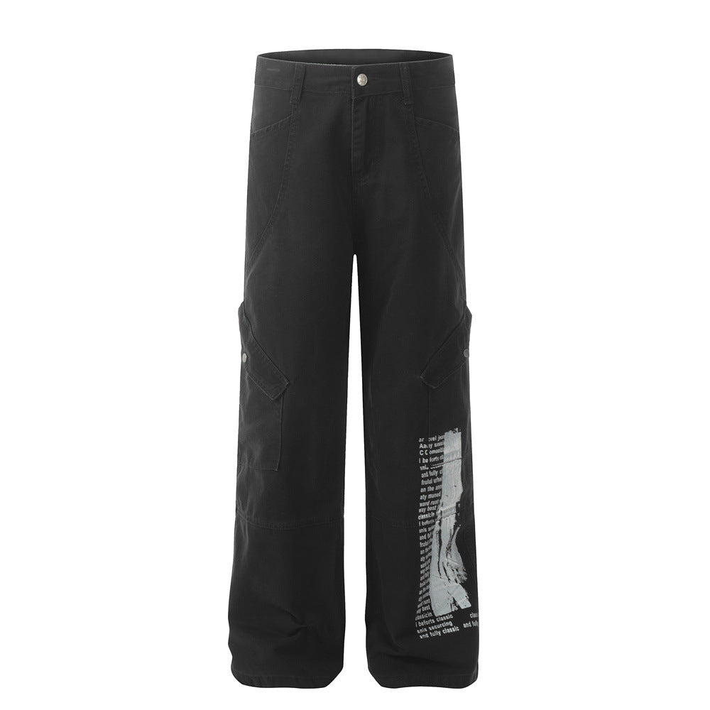 Distressed Printed Cargo Pants Black PinkLimes Trending Streetwear