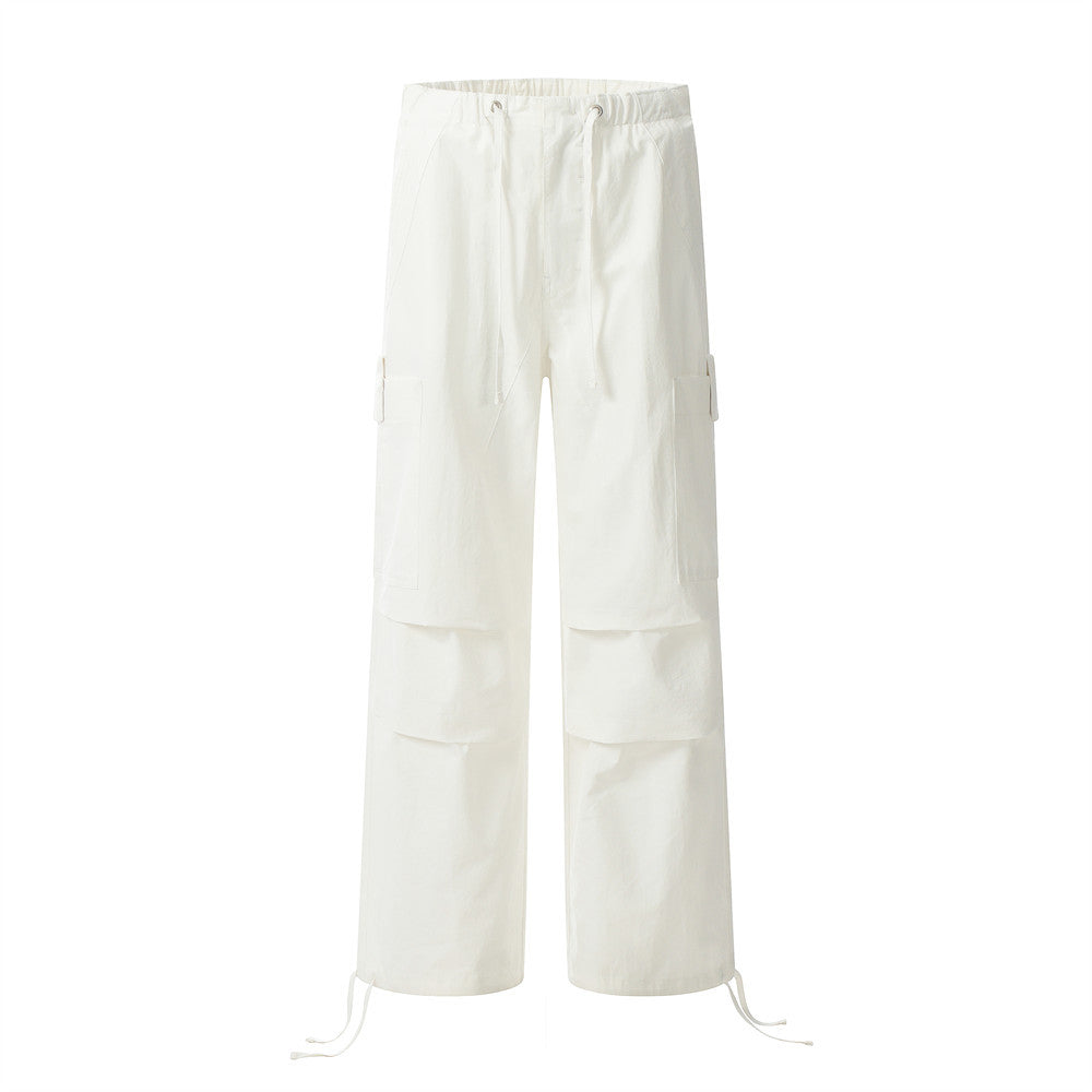 Solid Pleated Drawstring Cargo Pants White PinkLimes Trending Streetwear