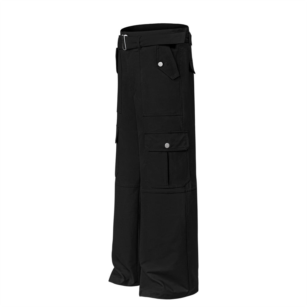 Belted Multi-Pocket Wide Leg Cargo Pants PinkLimes Trending Streetwear