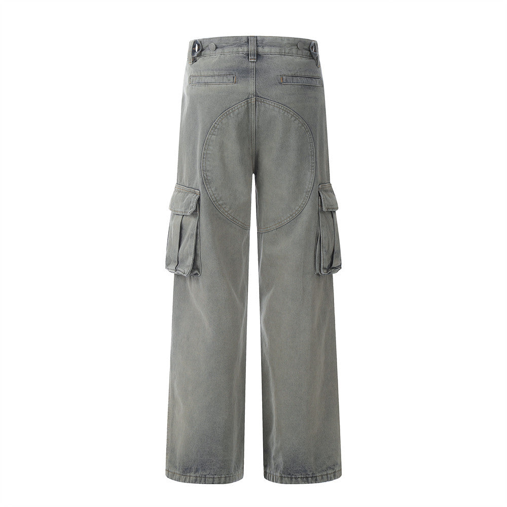 Spliced Washed Denim Cargo Pants PinkLimes Trending Streetwear
