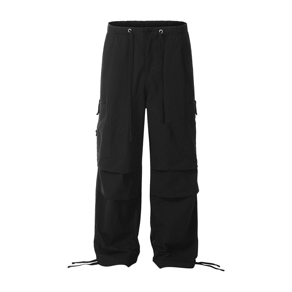 Solid Pleated Drawstring Cargo Pants Black PinkLimes Trending Streetwear