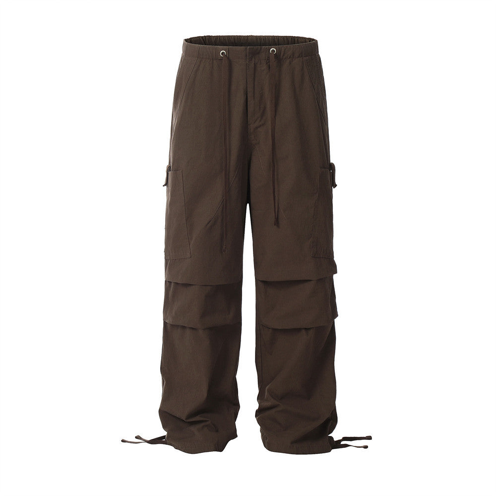 Solid Pleated Drawstring Cargo Pants Brown PinkLimes Trending Streetwear