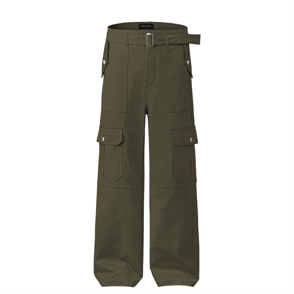 Belted Multi-Pocket Wide Leg Cargo Pants Army Green PinkLimes Trending Streetwear