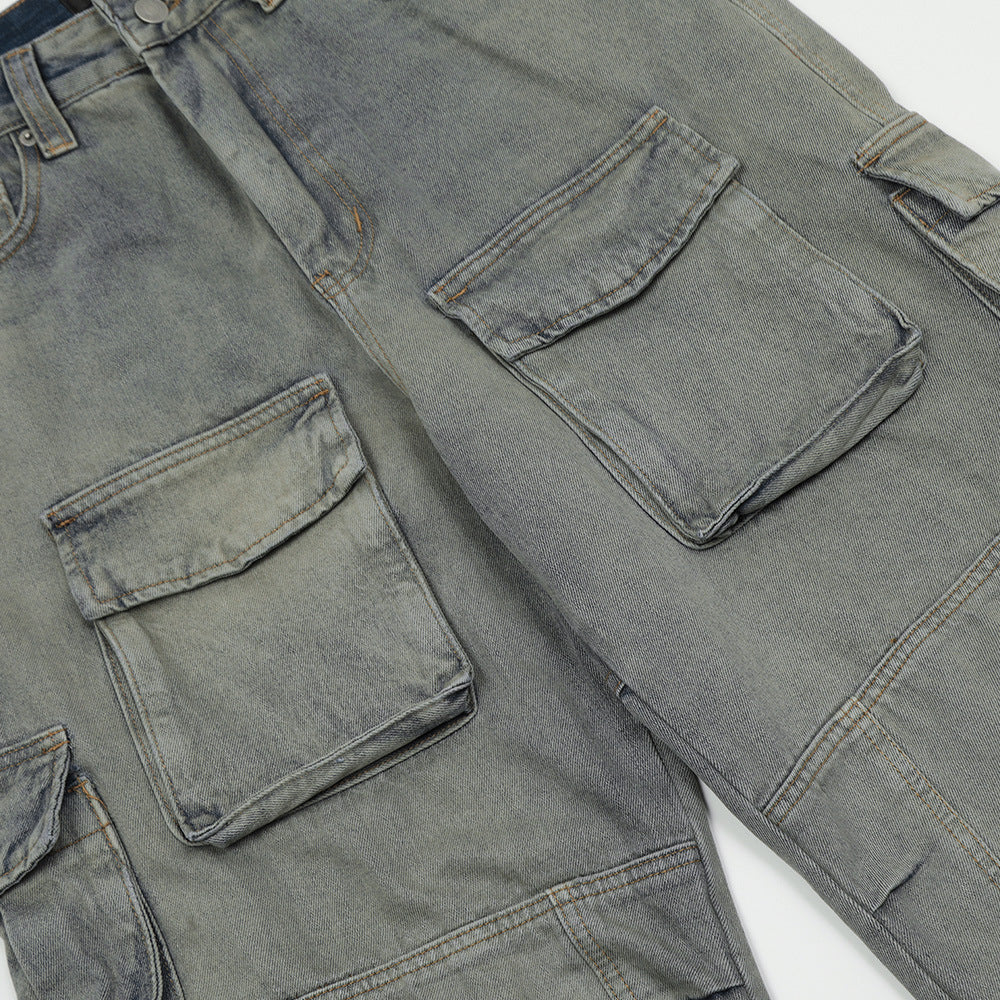 Spliced Washed Denim Cargo Pants PinkLimes Trending Streetwear