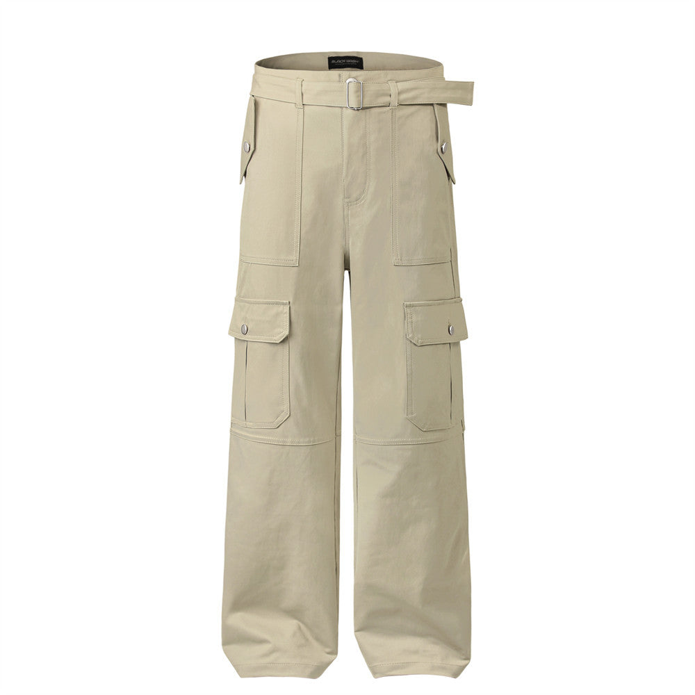 Belted Multi-Pocket Wide Leg Cargo Pants Apricot PinkLimes Trending Streetwear