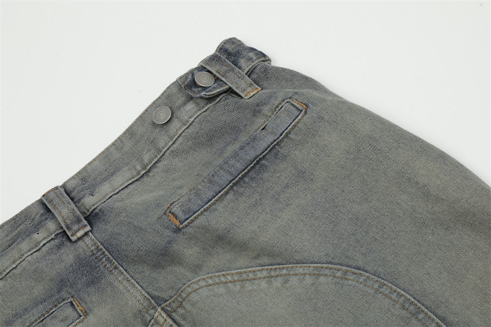 Spliced Washed Denim Cargo Pants PinkLimes Trending Streetwear