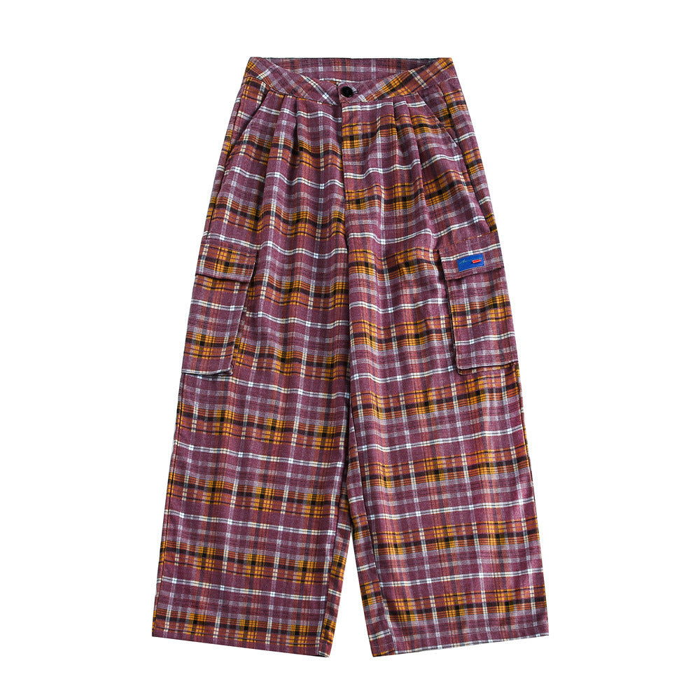 Plaid Pleated Workwear Pants Red PinkLimes Trending Streetwear