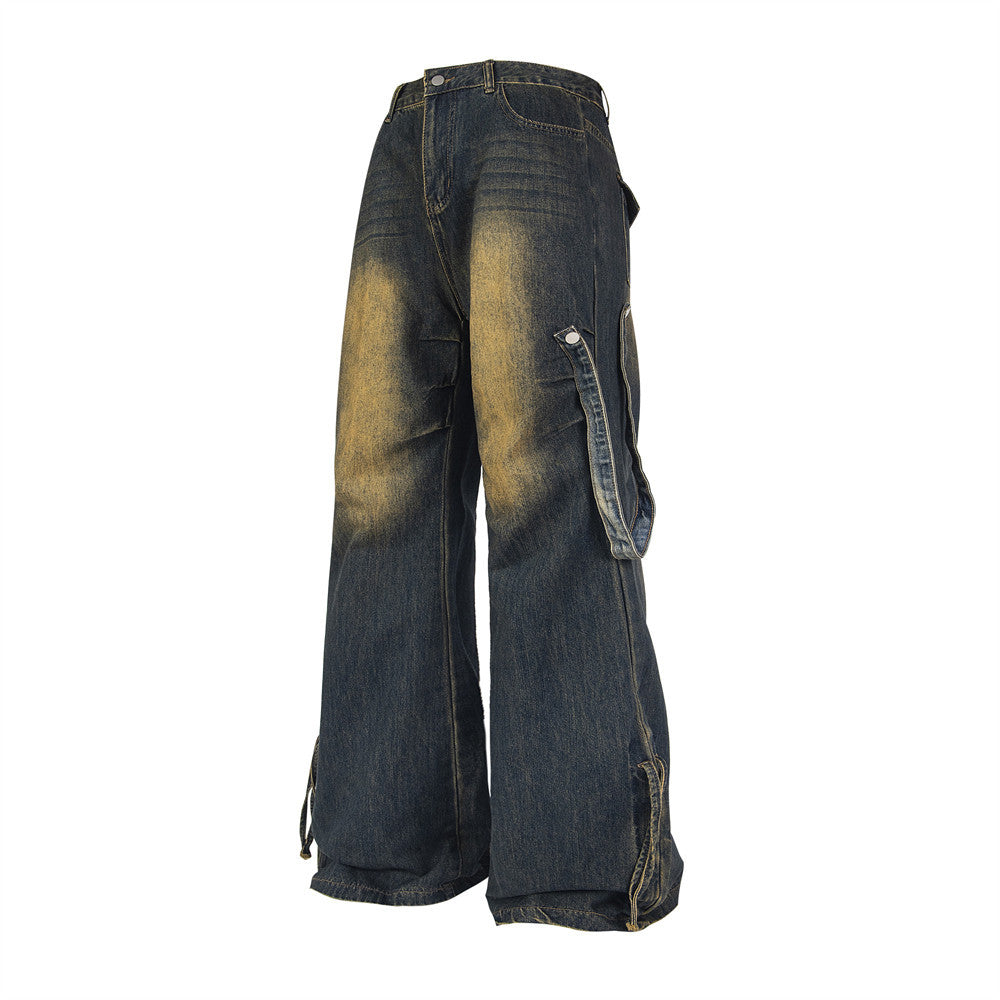 Spray-Painted Contrast Denim Cargo Pants PinkLimes Trending Streetwear