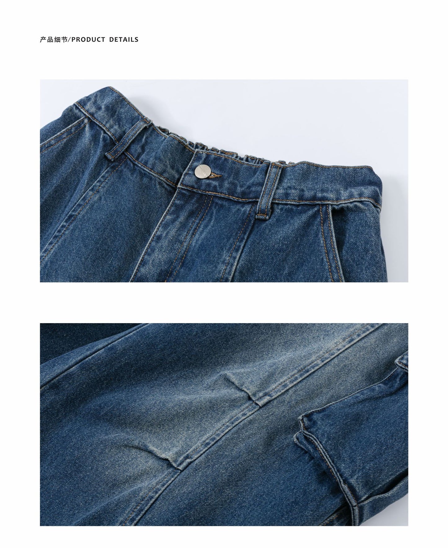 Navy Blue Cargo Washed Jeans PinkLimes Trending Streetwear