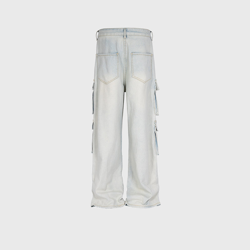 Multi-Pocket Washed Light Blue Jeans PinkLimes Trending Streetwear