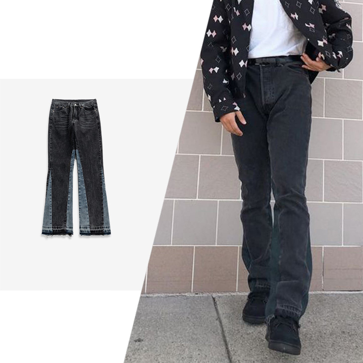 Contrast Stitch Wide-Leg Jeans PinkLimes Trending Streetwear
