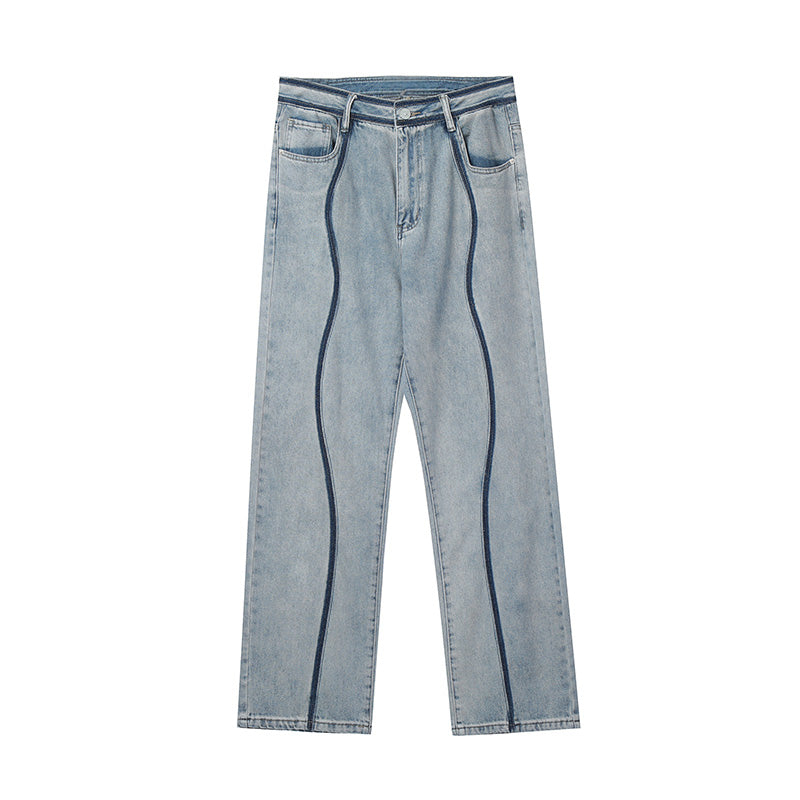 Striped Stitch Loose Streetwear Jeans Blue PinkLimes Trending Streetwear