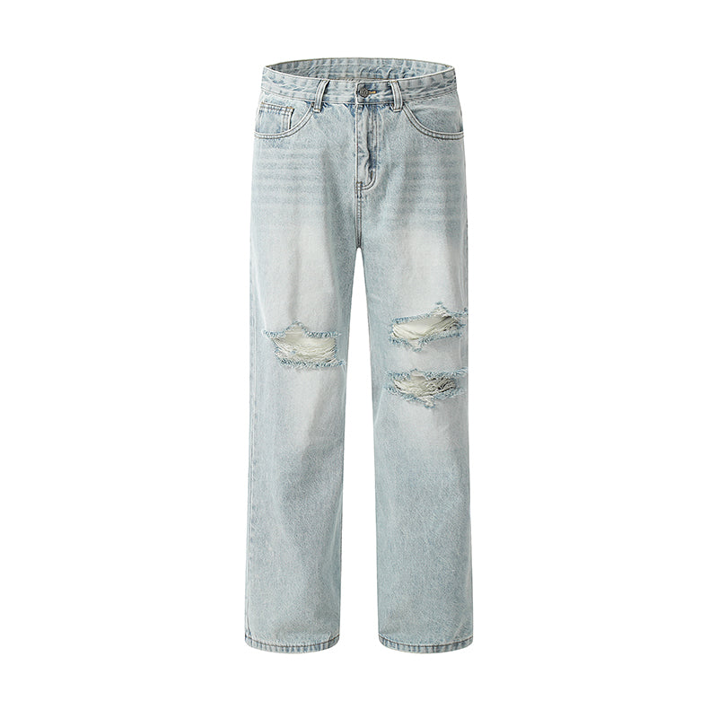 Straight-Leg Ripped Denim Jeans Blue PinkLimes Trending Streetwear