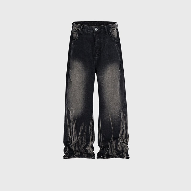 Laser‑Texture Loose Jeans Black PinkLimes Trending Streetwear