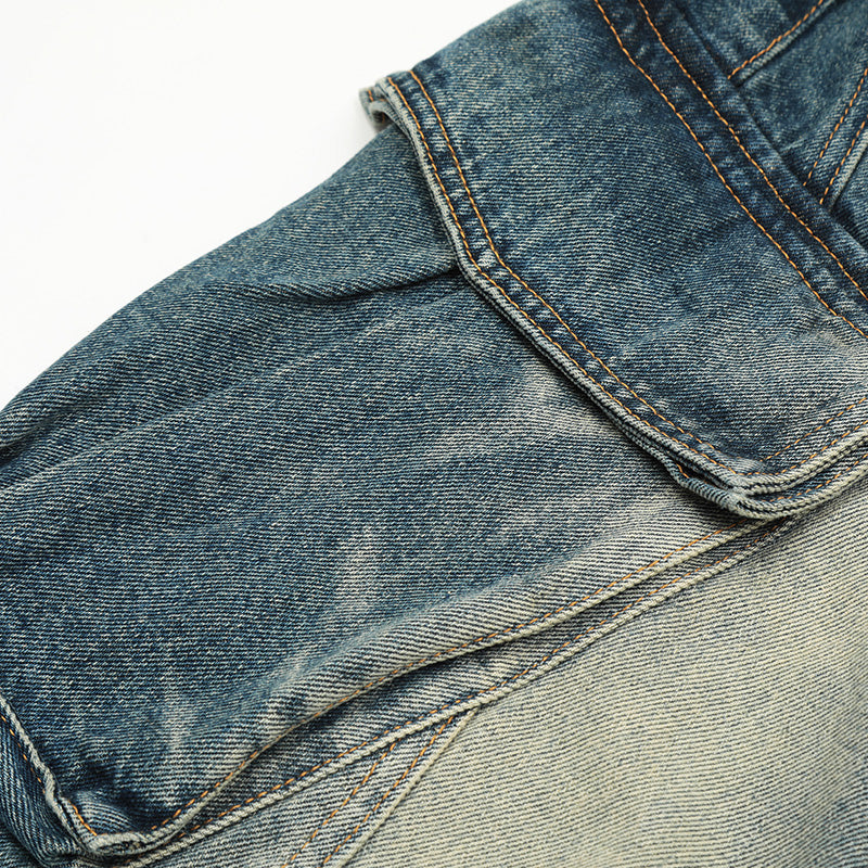 Pleated Washed Blue Denim Cargo Jeans PinkLimes Trending Streetwear