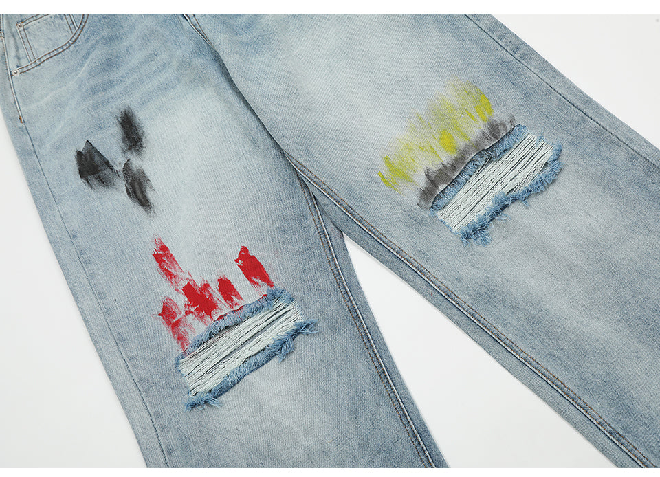 Splash-Ink Ripped Jeans PinkLimes Trending Streetwear