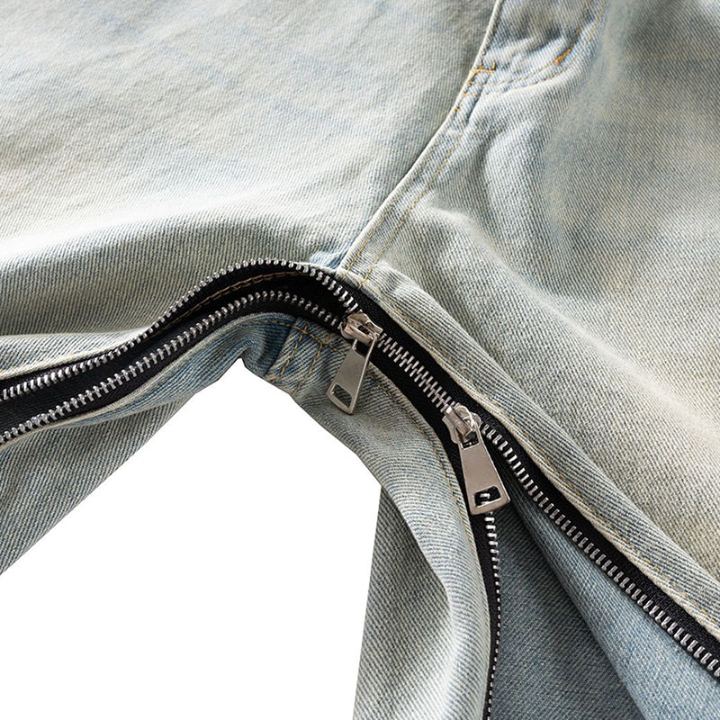 Full Zip Washed Light Blue Jeans PinkLimes Trending Streetwear