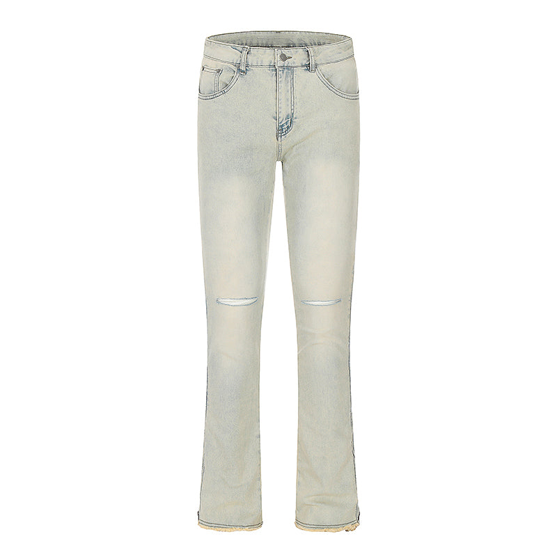 Light Washed Ripped Denim Jeans Beige PinkLimes Trending Streetwear