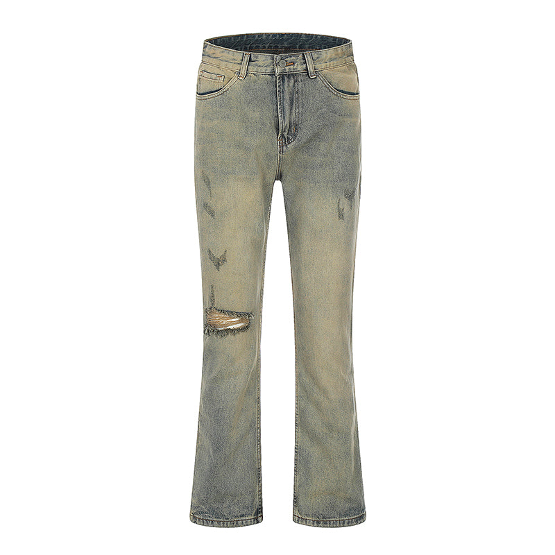 Flared Ripped Jeans - Streetwear Denim Trousers Auburn PinkLimes Trending Streetwear