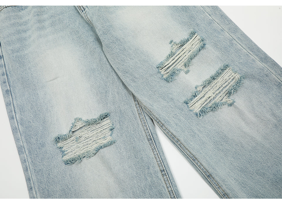 Straight-Leg Ripped Denim Jeans PinkLimes Trending Streetwear