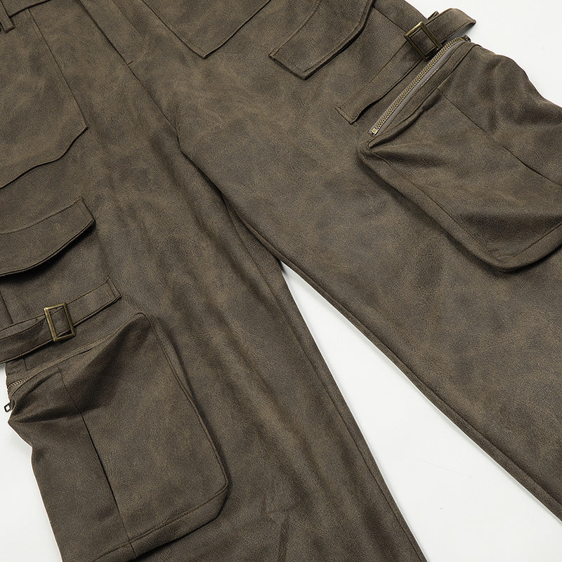 Side Pockets Straight-Leg Denim Cargo Pants PinkLimes Trending Streetwear