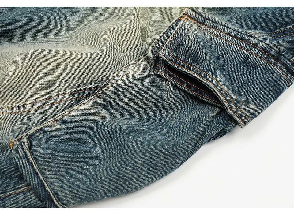 Pleated Washed Blue Denim Cargo Jeans PinkLimes Trending Streetwear