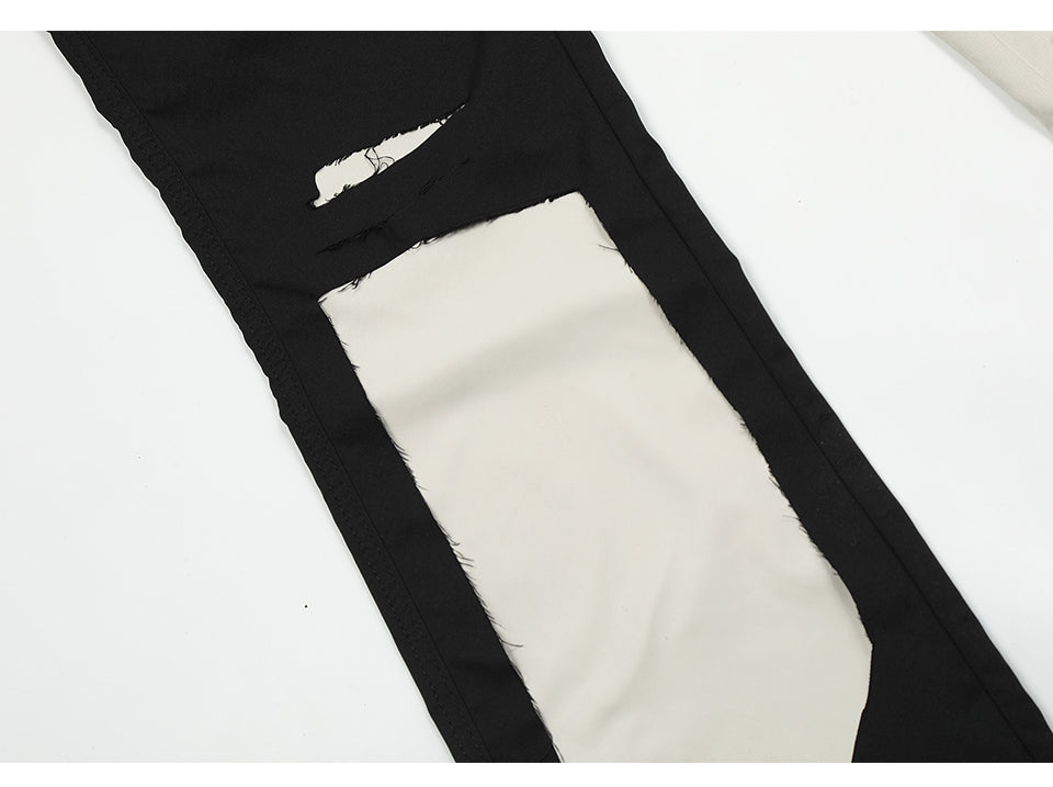 Patchwork Ripped Black Denim Jeans PinkLimes Trending Streetwear