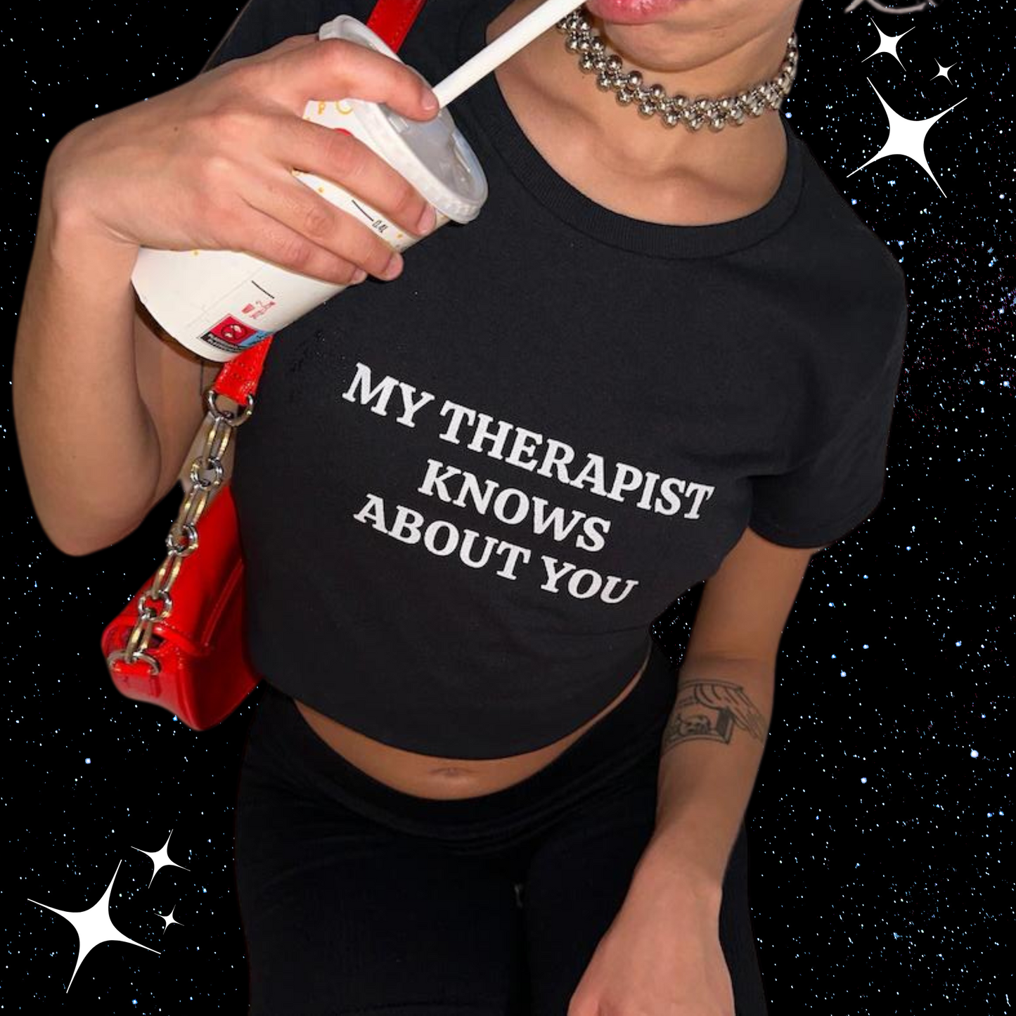 My Therapist Knows About You Crop Tee Shirts & Tops PinkLimes Trending Streetwear