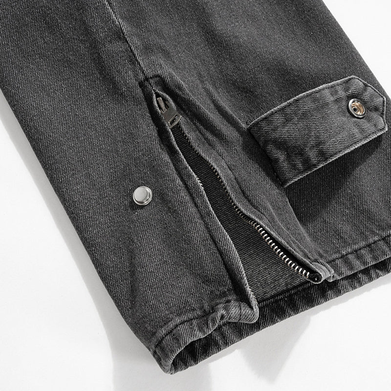 Washed Zipper Button Wide Leg Grey Jeans PinkLimes Trending Streetwear