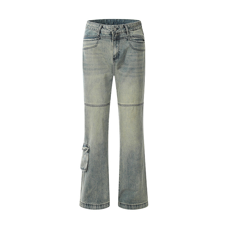 Spliced Pocket Flared Jeans Gray PinkLimes Trending Streetwear