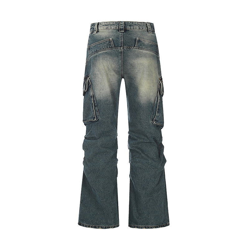 Pleated Washed Blue Denim Cargo Jeans PinkLimes Trending Streetwear