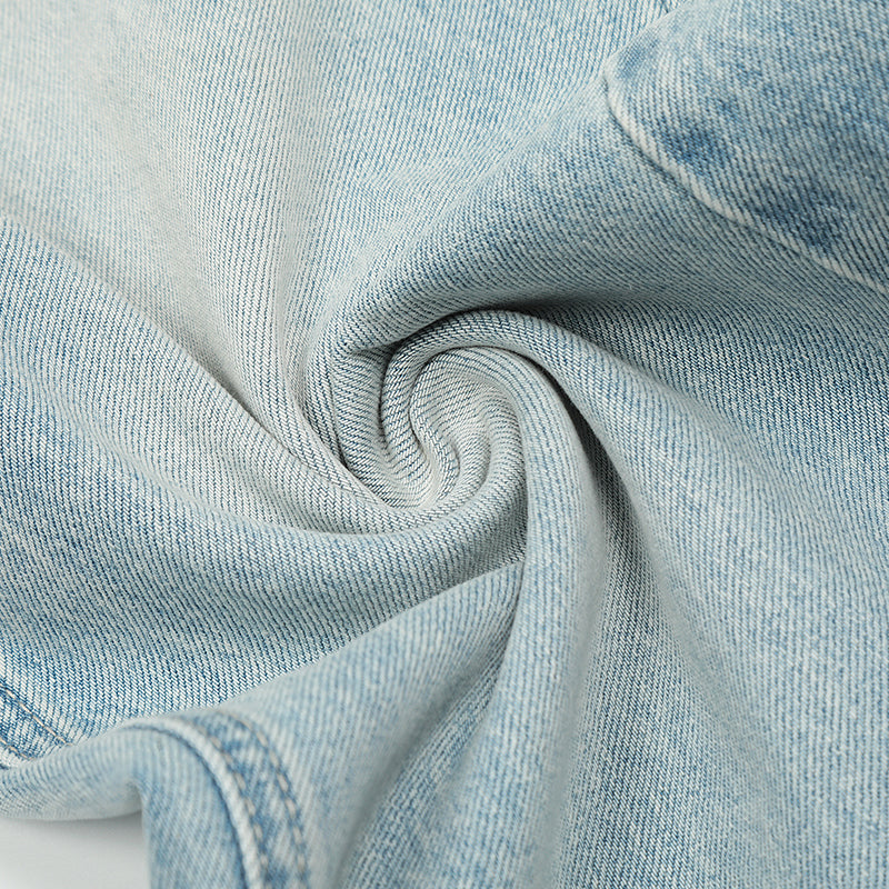 Blue Straight-Leg Ripped Light Jeans PinkLimes Trending Streetwear
