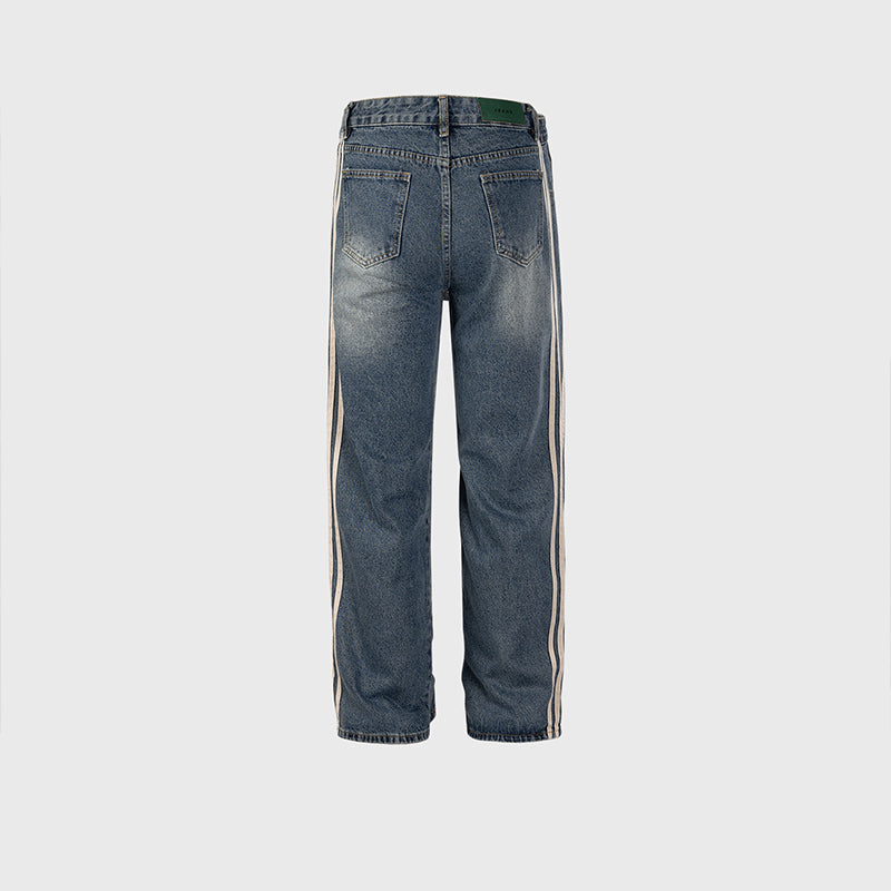 Bar Line Stitching Grinded Jeans PinkLimes Trending Streetwear