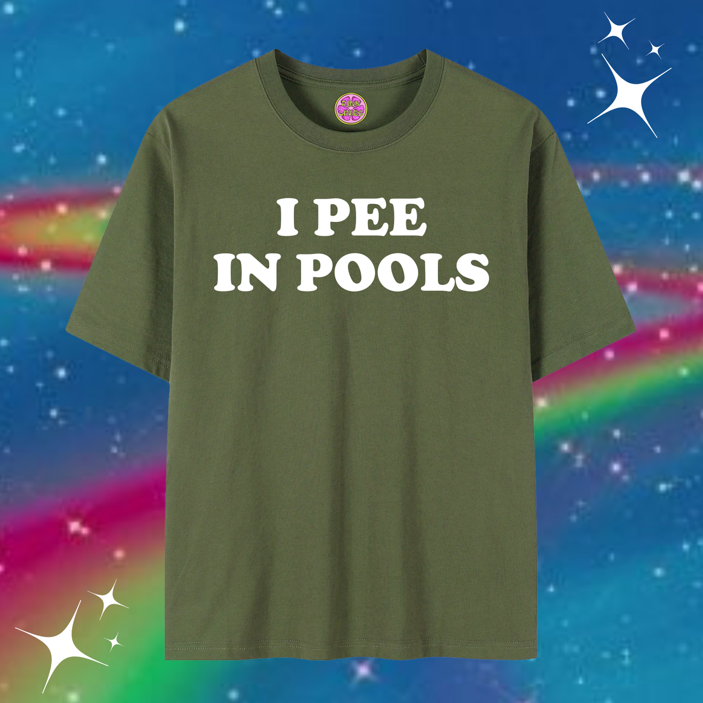 I Pee In Pools Baggy Tee Army Green Shirts & Tops PinkLimes Trending Streetwear