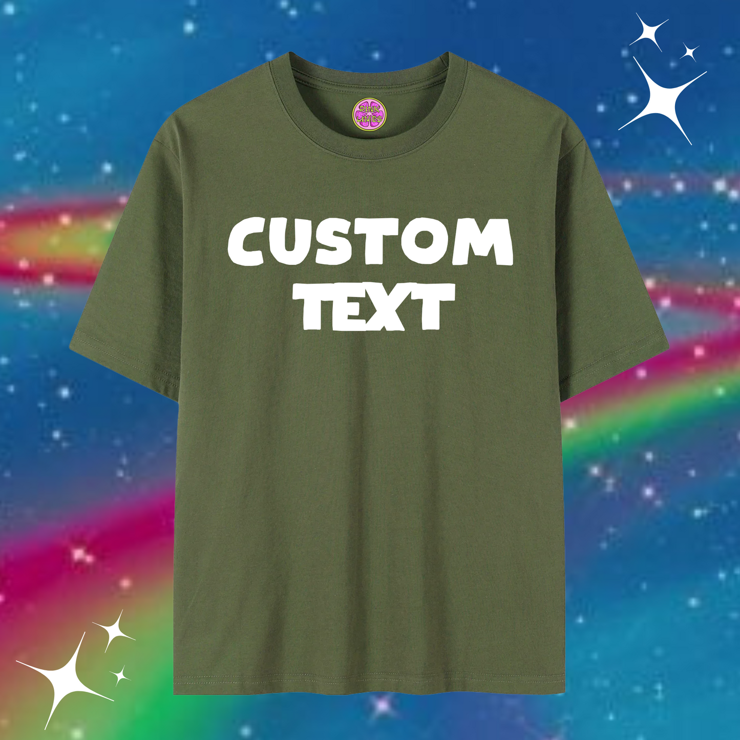 Custom Text Baggy Tee Army Green Shirts & Tops PinkLimes Trending Streetwear