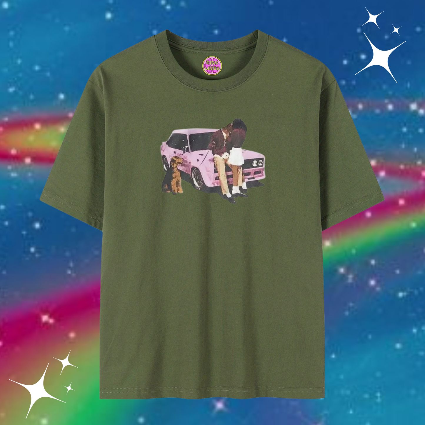 Car Love Baggy Tee Army Green Shirts & Tops PinkLimes Trending Streetwear