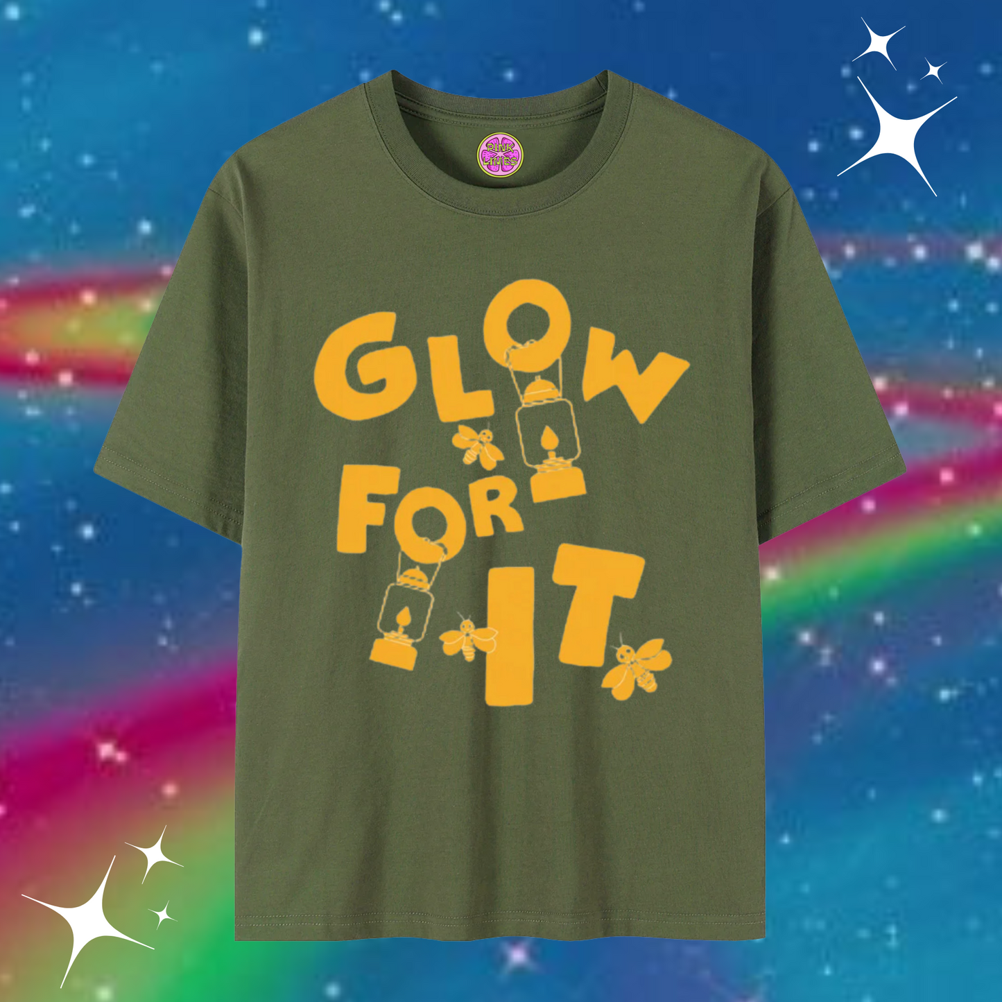Glow For It Baggy Tee Army Green Shirts & Tops PinkLimes Trending Streetwear
