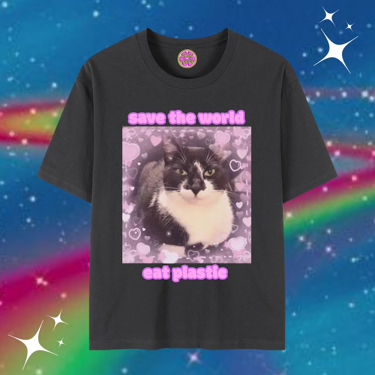 Save The World Eat Plastic Baggy Tee Black Shirts & Tops PinkLimes Trending Streetwear