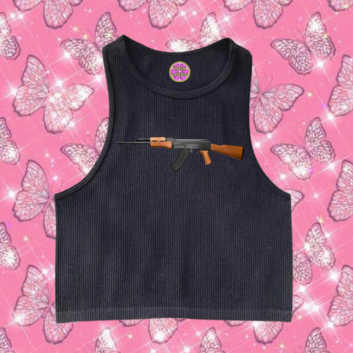 AK47 Crop Tank Top Black Shirts & Tops PinkLimes Trending Streetwear