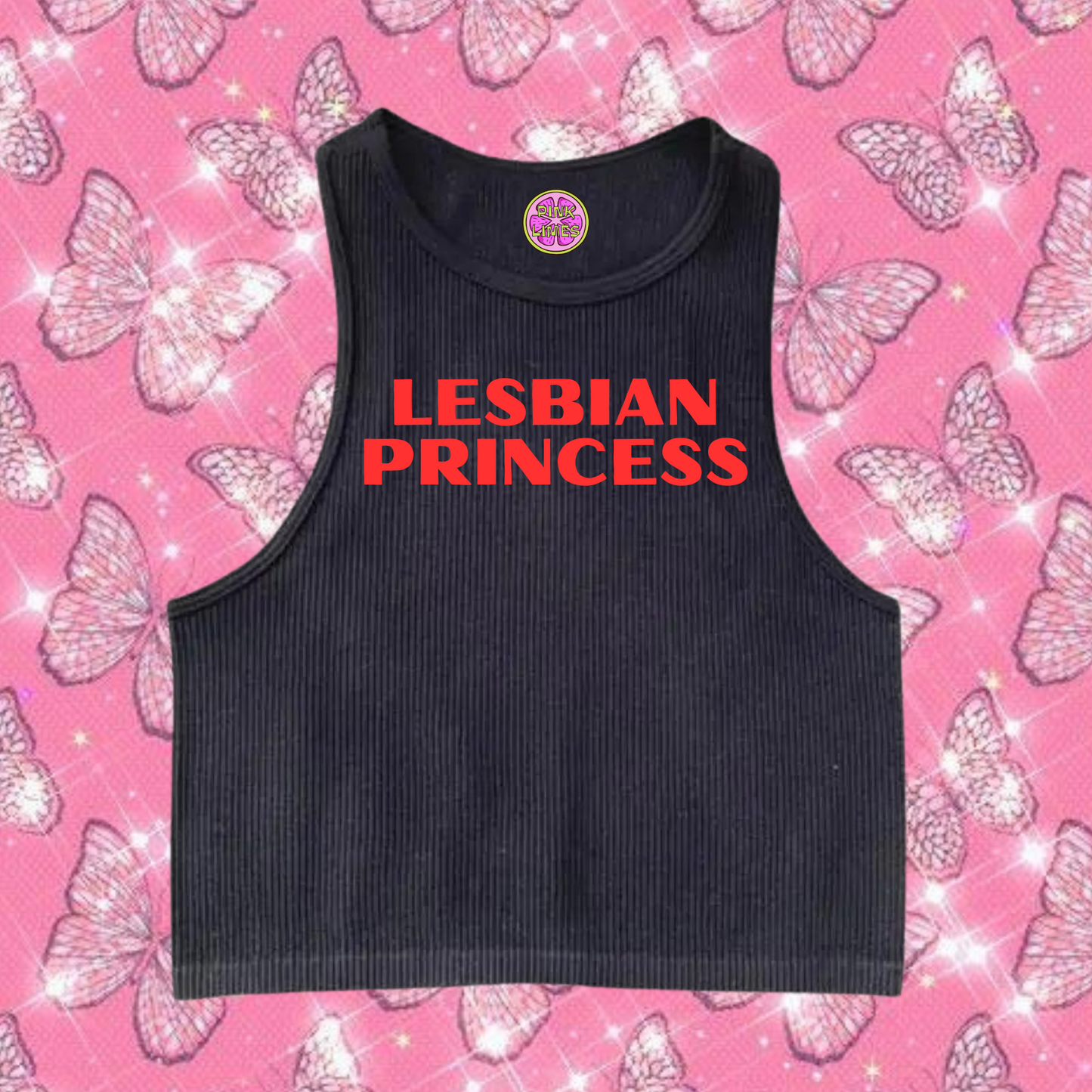 Lesbian Princess Crop Tank Top Black Shirts & Tops PinkLimes Trending Streetwear