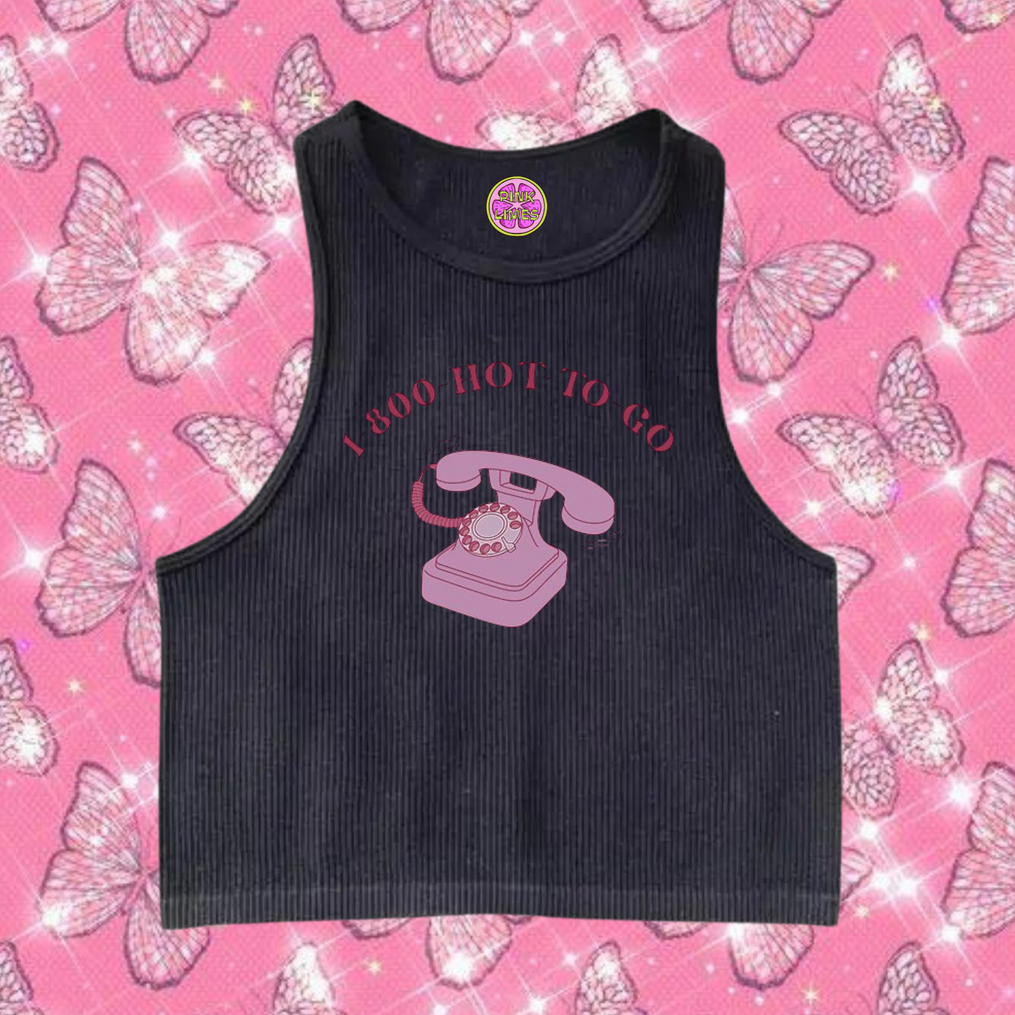 1-800 Hot To Go Crop Tank Top Black Shirts & Tops PinkLimes Trending Streetwear