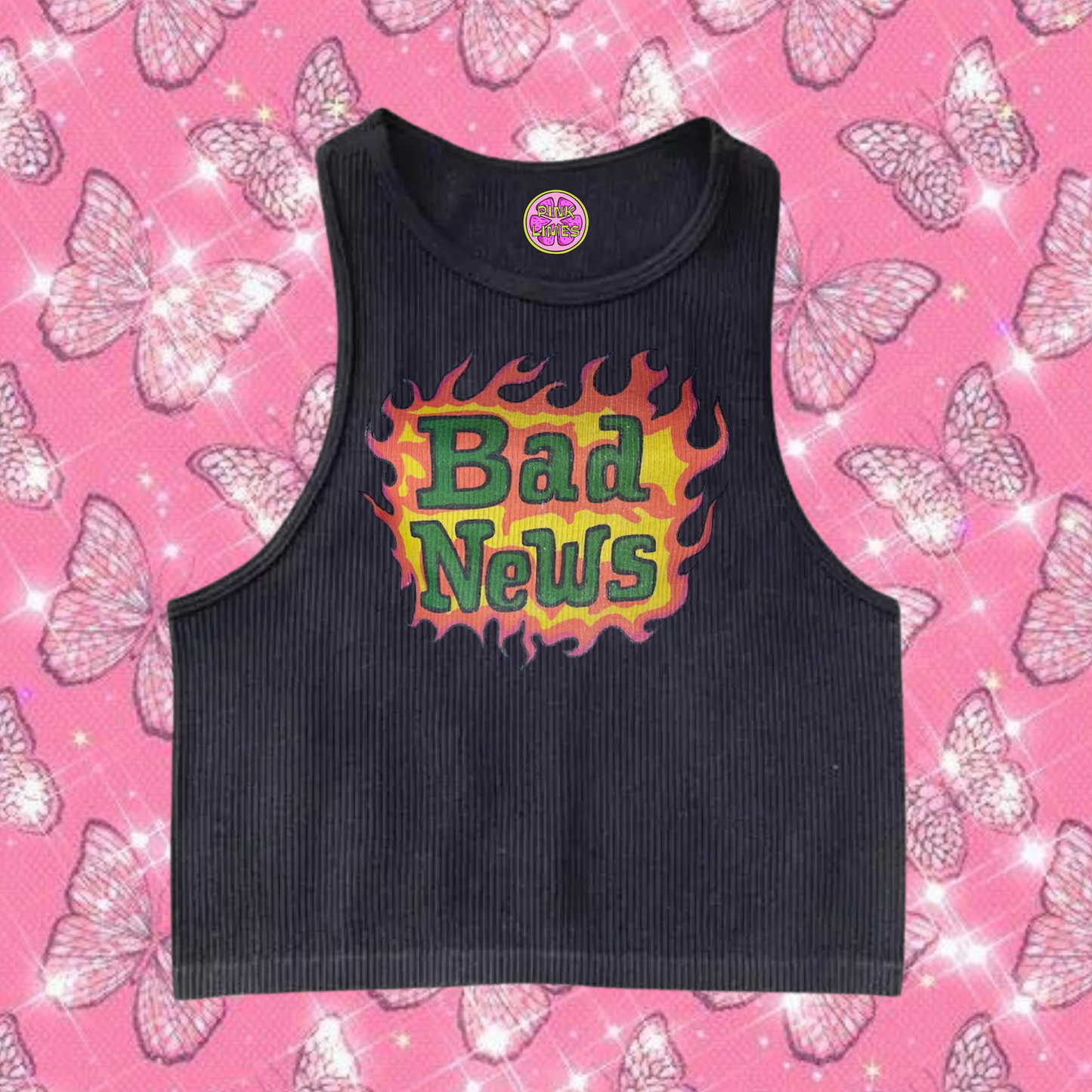Bad News Crop Tank Top Black Shirts & Tops PinkLimes Trending Streetwear